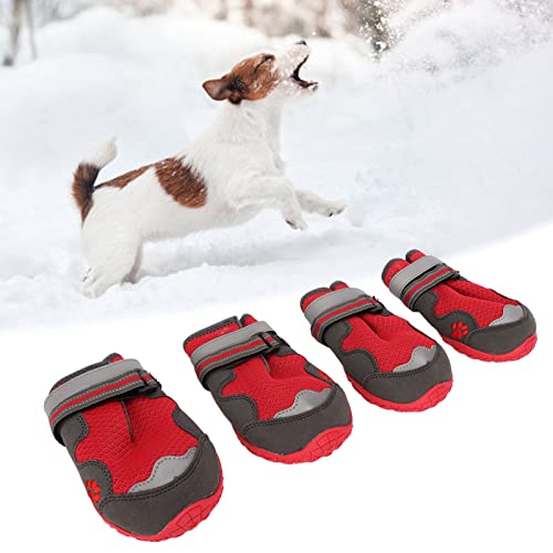 4 StüCk Hundestiefel, Outdoor-Hundeschuhe, Hundeschuhe, Stilvolle, HitzebestäNdige, Atmungsaktive HundepfotenschüTzer aus Mesh mit Reflektierenden Riemen FüR Outdoor-Aktivitäten (Geben Sie 5 ein) von Qcwwy