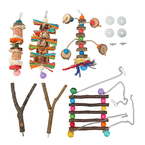 Qcwwy 6er-Pack Vogelspielzeug-Set, Holzhaustier-Vogel-Kletterbrücke, Kauspielzeug, Nähen, Hängendes Vogelkäfig-Zubehör, Spielzeug für Haustier, Vogel, Spielablage, Holz, Hängende von Qcwwy