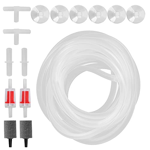 Qcwwy Aquarium-Blasenstein-Set, Komplettes Zubehör mit Air StoneRed-Rückschlagventil, Saugnapf für Aquarien, Fischschalen, Aquarien, Hydrokultur (Kombinierter E4 Meter Langer von Qcwwy