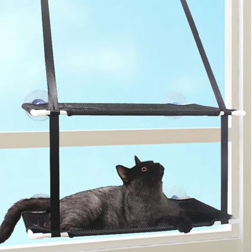 Hängematte mit Fenster für Katzen, robust, doppellagiges Design, einfache Installation und Reinigung, weiches und gemütliches Stoffmaterial, Saugnäpfe zur einfachen Befestigung von Qcwwy