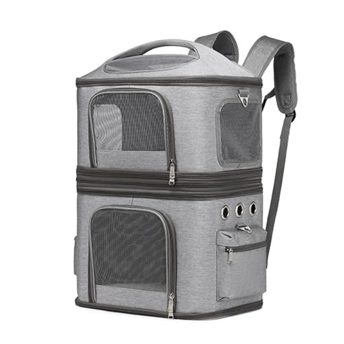 Haustiertrage-Umhängetasche, Doppellagige Katzenrucksäcke, Hundetragetasche mit Verstellbarem Schultergurt, Atmungsaktiver Hunderucksackträger für Outdoor-Wandercamping (Grey) von Qcwwy