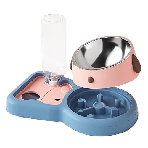 Hübsches Haustier-Wassernapf-Set mit Schwerkraft-Siphon, Doppelnapf-Trinkflasche für Hunde und Katzen, Sicheres Material für Haustierbedarf (Rosa 500 ml) von Qcwwy