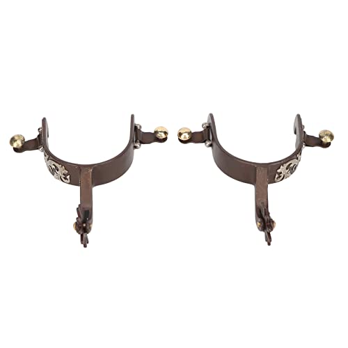 Qcwwy 2 Stück Western Cowboy Sporen, Sporenriemen Vintage Bronze Kohlenstoffarmer Stahl Reitzubehör Handgefertigter Echtleder-Reitsporn mit Drehbarem Zahnrad für von Qcwwy