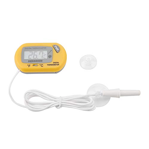 Qcwwy Aquarium-Thermometer, Reptilien-Thermometer, Aquarium-Thermometer mit Wasserfester Sensorsonde und Saugnapf für Aquarium-Wasser-Terrarium (Yellow) von Qcwwy