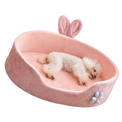 Qcwwy Gemütliches Rosa Hundebett, Abnehmbar, Waschbar, Weich, Bequem, Haustierbett für Alle Jahreszeiten, Kleine Hunde und Katzen, M: 19,7 X 13,8 X 4,7 Zoll (L) von Qcwwy