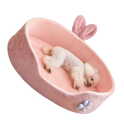 Qcwwy Gemütliches Rosa Hundebett, Abnehmbar, Waschbar, Weich, Bequem, Haustierbett für Alle Jahreszeiten, Kleine Hunde und Katzen, M: 19,7 X 13,8 X 4,7 Zoll (M) von Qcwwy