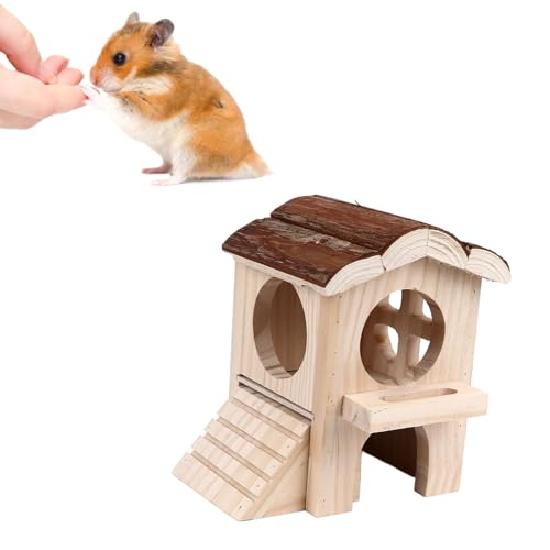 Qcwwy Hamster-Holzhaus, Kleintier-Aktivitätsspielzeug, Hamsterhäuser, Hamster-Versteck, Niedliches, Warmes, Großes Nagetier-Schlafhaus für Meerschweinchen, Rennmäuse, Ratten, Kleine von Qcwwy