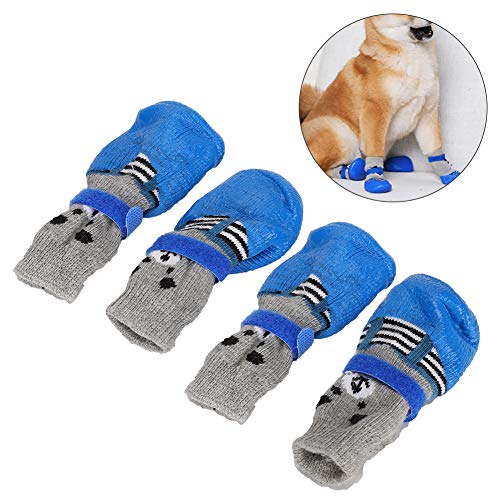 Qcwwy Hunde Kleidung, Schuhe Lieferung mit Haken Schleife Blau 4 Stück Haustier Hund Indoor Anti-Schmutz Niedlich Bequem (S) von Qcwwy