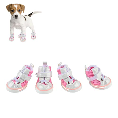 Hundeschuhe, 4 Stück, rutschfest, Atmungsaktiv, Mesh, Frühling, Sommer, Hundeschuhe, Hundewanderschuhe, Heißer Gehweg, Hundepfotenschutz für Kleine, Mittelgroße Hunde von Qcwwy