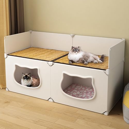 Qcwwy Katzenbetten, Möbel, Katzenhaus mit Abnehmbarem, Waschbarem Bett, Ideal für Kätzchen, Vier Jahreszeiten, Halb Geschlossen (Schlichtes Weiß) von Qcwwy