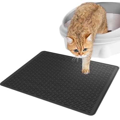 Qcwwy Katzenstreu-Pad, rutschfeste Große Katzenstreu-Matte, Vielseitige Silikon-Katzenstreu-Auffangmatte, Katzentoilette-Matte für den Innenbereich (Black) von Qcwwy