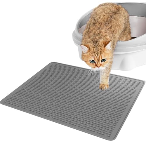 Qcwwy Katzenstreu-Pad, rutschfeste Große Katzenstreu-Matte, Vielseitige Silikon-Katzenstreu-Auffangmatte, Katzentoilette-Matte für den Innenbereich (Gray) von Qcwwy