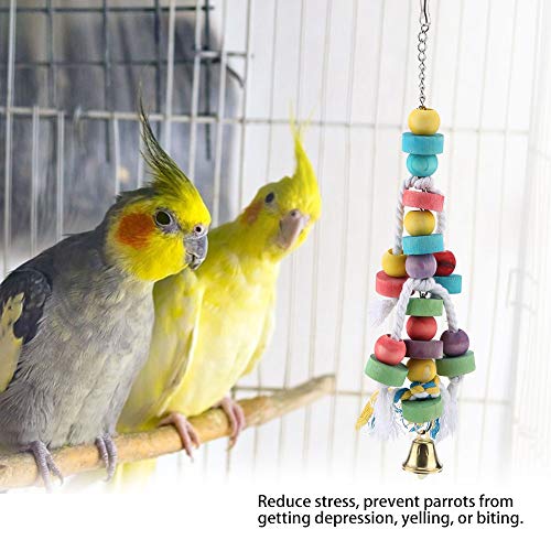 Qcwwy Papageien-Kauspielzeug, Buntes Hängespielzeug mit Glocke, Reduziert Stress für Kleine Vögel – Spielspielzeug aus Naturholz, Zubehör für Papageien-Vogel-Kauspielzeug, von Qcwwy