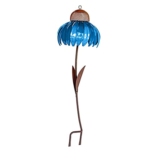 Qcwwy Red Coneflower Standing Bird Feeder, Metal Flower Stakes Bird Feeder Outside Resistant Garden Art Metal Bird Feeder with Stand (blau) von Qcwwy