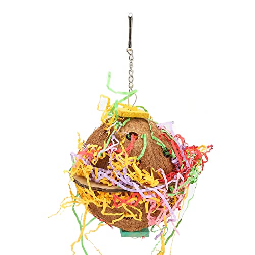 Qcwwy Vogelkauspielzeug, Kokosnussschalen-Vogelzerkleinerungsspielzeug, Futtersuche, Hängespielzeug, Futtersuche, Schredderspielzeug, Buntes, Bissfestes Papageienfutter, Kauspielzeug von Qcwwy