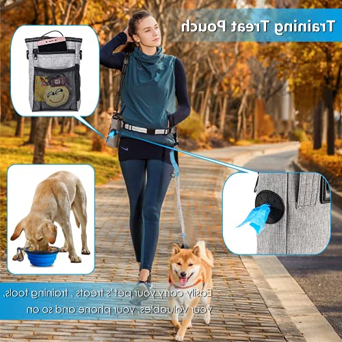 Verstellbare Hundeleine, Hundekupplung, Freihändige Hundeleine, Verstellbarer Hüftgurt Zum Gehen, Joggen und Laufen mit Leckerlibeutel für das Training von Qcwwy