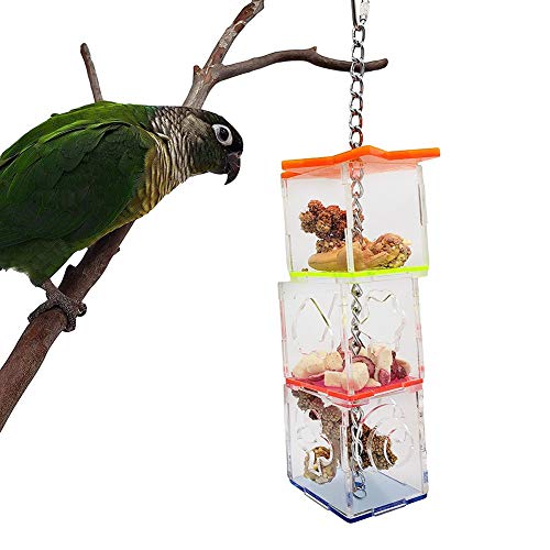 Vogelfütterungszubehör, Vogelbewässerungszubehör, Spielzeug, Mehrschichtige Leckerli-Futtersuche mit Transparentem Acryl-Futterhalter, Vogelfutterbox Zum Aufhängen von Qcwwy