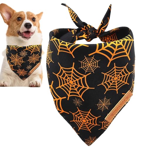 Halloween Hundehalsband Schal - Hundehalstuch Doppellagig | Dreieckstuch, Hundekostüm, Bandana, Kätzchen-Halloween-Kostüme, Spinnennetz, Bedruckt von Qeepucak