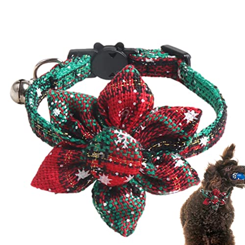 Qeepucak Weihnachtshalsbänder für Hunde - Elastische verstellbare Schneeflocken-Hundeschleifen kariert,Niedliches Hundehalsband mit Weihnachtsschleifen für Versammlungen, Karneval, Partys, Feiertage von Qeepucak
