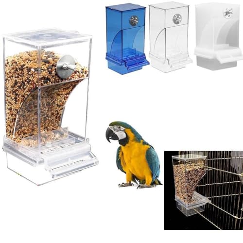 Der automatische Vogelfutterspender ist auslaufsicher und spritzwassergeschützt, kann an Vögeln befestigt werden, um Futter zu halten. Transparent. Beachten Sie die einfache Box Käfig-Futterspender von Qeortohers