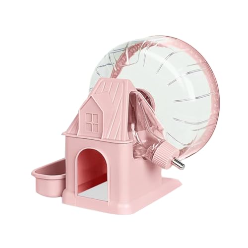 Qerwsdty 4-in-1 Leises Hamster-Laufrad, Multifunktionales Hamsterhaus mit Laufrad, Wasserflasche, Futternapf Rosa von Qerwsdty