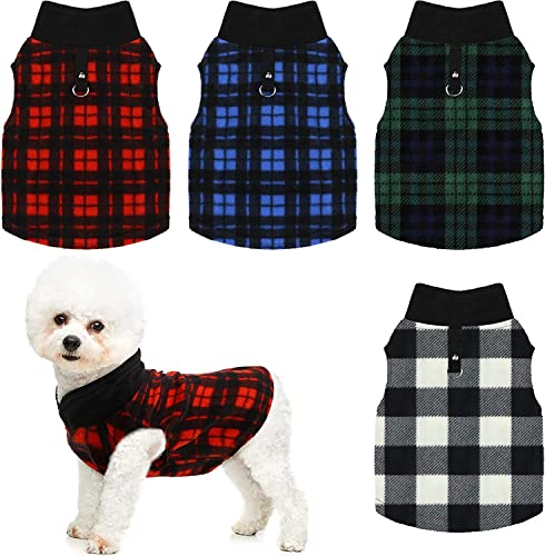 Qesonoo Fleece Weste Hund Pullover 4er Set Buffalo Plaid Hundepullover Warme Jacke Winter Haustier Kleidung mit Leine Ring für Kleine Hund Katze (XXL) von FOXCUP