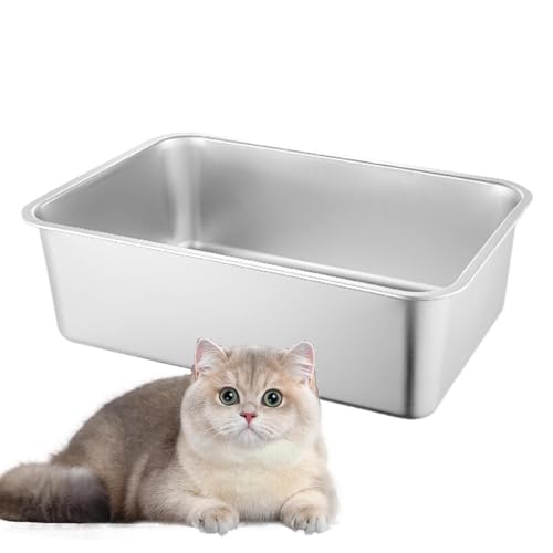 Qfdiwr Katzentoiletten, Katzentoiletten - Katzentoilette Katzentoilette,Antihaftbeschichtete Katzenkotbox, spritzwassergeschützt, große Katzentoilette aus Edelstahl, leicht zu reinigende Katzenboxen von Qfdiwr