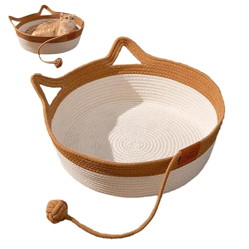 Cat Woven Nest, Cute Ear Cat Scratch Nest, Hand Woven Desk Nest Cat Bed, Washable Breathable Cotton Rope Bed, Foldable and Scratch Resistant for Indoor Cats and Puppies von Qhvynpo