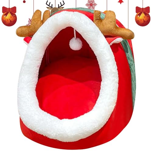 Qhvynpo Christmas Cat Cave Bed, Reindeer Cat Cave, Washable Cat Cave, Anti-Slip Cat Bed, Christmas Cat Couch, Comfortable Cat Couch, Removable Cat Bed, Cozy Pet Bed for Cats von Qhvynpo