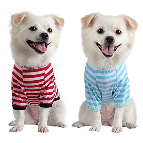 QiCheng & LYS Hunde Kleidung für kleine Hunde, Sommer gestreiftes T-Shirt Tanktop weiche Baumwolle, Chihuahua-Kleidung (Gestreiftes Rot Blau, XL) von QiCheng&LYS