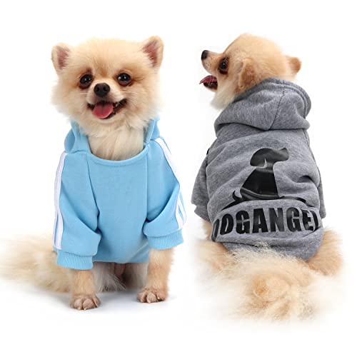 QiCheng&LYS Hundemantel Hund Hoodies Kleidung, Pet Puppy Katze Niedlicher Baumwoll Warm Hoodies Coat Pullover (A-Grau/Blau, L) von QiCheng&LYS