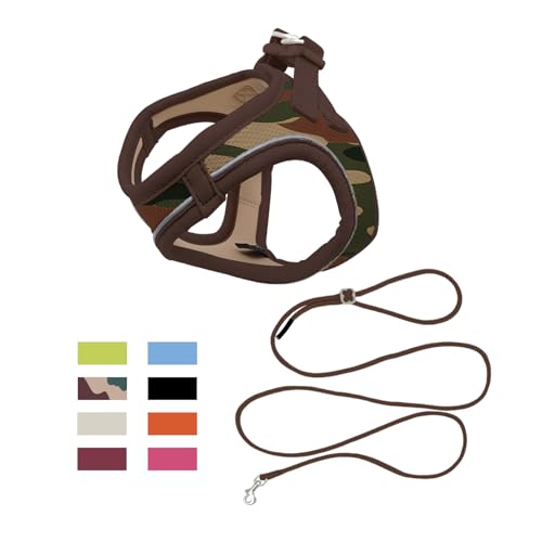 Qianruida Geschirr für kleine Hunde und Katzen, Geschirr, Jacke aus weichem Mesh, reflektierend, verstellbar, Set für Welpenweste und Leine für kleine und mittelgroße Hunde (Camouflage M) von QianRuiDa