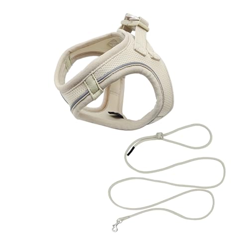 Qianruida Hundegeschirr, Set aus Geschirr und Leine für Hunde, verstellbares und reflektierendes Geschirr für Hunde und mittel zum Gehen, Laufen, Training (Beige L) von QianRuiDa