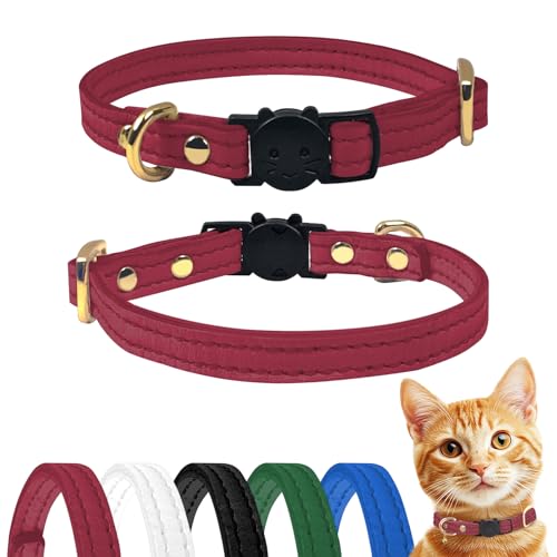 Qianruida Leder Katzenhalsband Quick Release Kitten Halsband Katzenhalsbänder mit Sicherheitsverschluss- Rosa von QianRuiDa