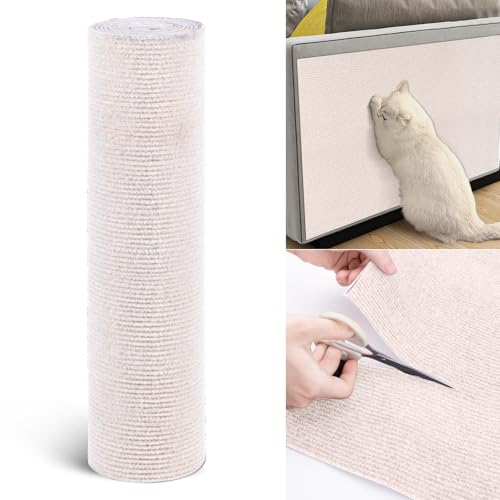 Selbstklebend Kratzmatte Katze 40x200CM DIY Trimmbarer Teppich kratzteppich Kratzbaum Katze kratzmatte Katze Wand katzenturm für Schützt Teppiche Sofa Möbelschutz (Beige,1 Stück) von QianShouYan