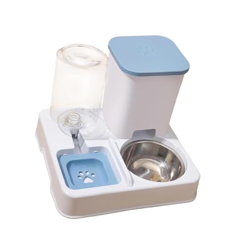 Qianly Automatische PET Feeder Abnehmbare Fütterungsvorrichtung Trocken Und Nasstrennung 2 in 1 Feeder Und Wasserer Set für Hasenhunde Reisen, Blau Weiss von Qianly