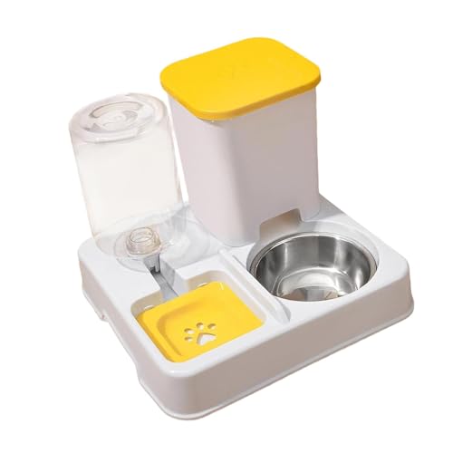 Qianly Automatische PET Feeder Abnehmbare Fütterungsvorrichtung Trocken Und Nasstrennung 2 in 1 Feeder Und Wasserer Set für Hasenhunde Reisen, Gelb Weiss von Qianly