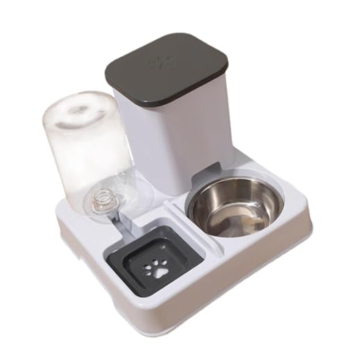 Qianly Automatische PET Feeder Abnehmbare Fütterungsvorrichtung Trocken Und Nasstrennung 2 in 1 Feeder Und Wasserer Set für Hasenhunde Reisen, Grau-weiß von Qianly