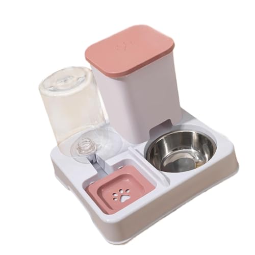 Qianly Automatische PET Feeder Abnehmbare Fütterungsvorrichtung Trocken Und Nasstrennung 2 in 1 Feeder Und Wasserer Set für Hasenhunde Reisen, Rosa Weiß von Qianly