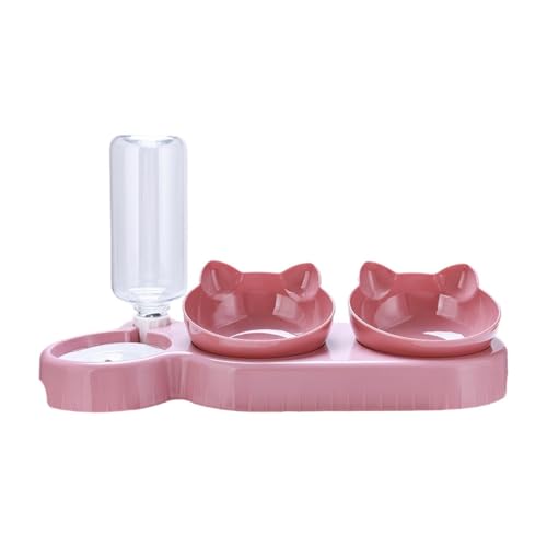 Qianly Dreischalige Katzennapf Kombination, Innenbereich Wasserflasche, Leicht zu Reinigende Futterstation, Pink Rot Qianly Dreischalige Katzennapf Kombination, Innenbereich Wasserflasche, Leicht zu Reinigende Futterstation, Pink Rot von Qianly