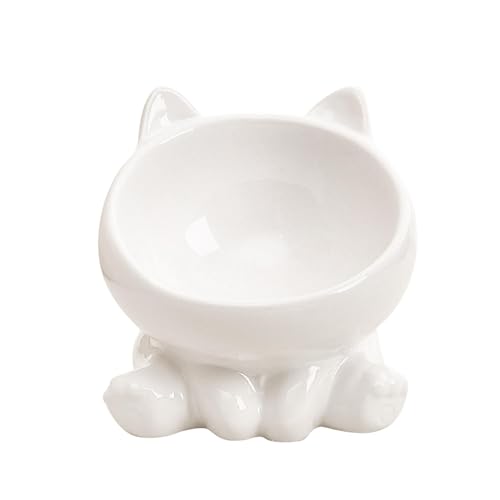 Qianly Futternapf für Katzen aus, Porzellannapf, einfache Reinigung, Stabiler Wassernapf für Kätzchen, Futterbehälter für Katzen, Trockenfutter und, Weiß von Qianly