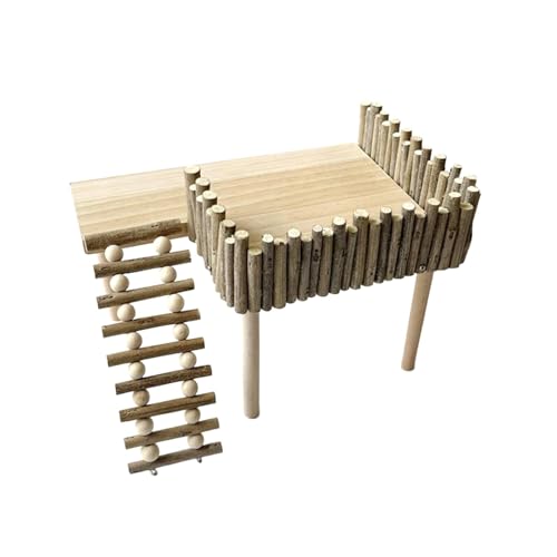 Qianly Hamster Spielplatz mit Holzregal Und Kletterstruktur für Kleine Tiere, E von Qianly