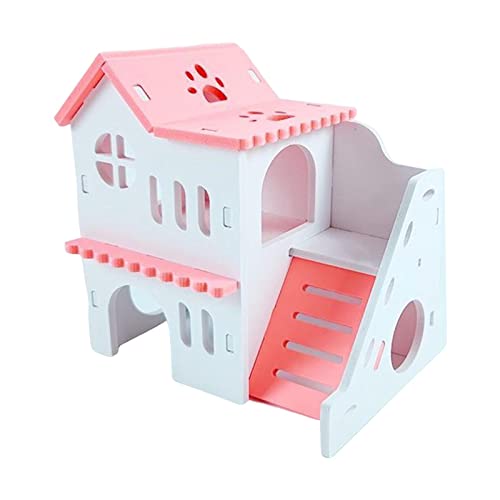 Qianly Hamsterhaus Zwei Schichten Holzhütte Explorationsspielzeug Dekor Kleine Kletterleiter, ROSA von Qianly