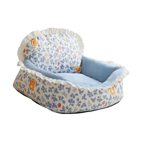 Qianly Haustierhundbett Warm Warmes Zwinger Sofa Nicht Schleuderboden Kitty Elegant Herbst Winter Bequemer Welpe Home Dekoration Warm für Innenkatzen, Blumenblau von Qianly