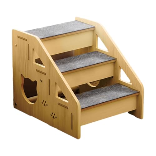 Qianly Hundetreppe Aus Holz, Leiter, 3 Stufen, Welpentreppe, Haustiertreppe für Auto, Bett, Innenbereich von Qianly