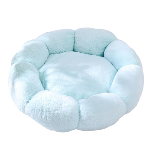 Qianly Katzenbett für Hauskatzen, kleines Hundebett, Herbst- und Winterpommersches, langlebiges Sofakissen, Hundeschlafunterlage, blumenförmiges Hundebett, Blau 60cm von Qianly