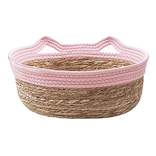 Qianly Katzenbettkorb Aus Handgewebtem Material, Kratzmatte für Katzen, Haustierliege, Kühles Hundebett für Den Sommer, Rosa M von Qianly