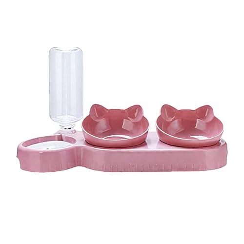 Qianly Katzenfutternapf Doppelnapf mit 500ml Automatischer Wasserflasche Erhöht Und Geneigt für Eine Gesunde Haltung Aus Stabilem PP Material Einfache, Rosa Qianly Katzenfutternapf Doppelnapf mit 500ml Automatischer Wasserflasche Erhöht Und Geneigt für Eine Gesunde Haltung Aus Stabilem PP Material Einfache, Rosa von Qianly