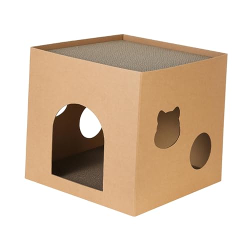 Qianly Katzenkartonhaus, Katzenkratzbrett, Katzenbox, Katzenbett, Wellpappe Kratzbox für Hauskatzen, Braun S von Qianly