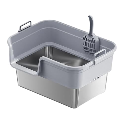 Qianly Katzenklo Groß Höhenverstärkte Katzenstreu Box Offenes Design Spritzschutz Schaufel Litter Pan Edelstahl PP für Wohnungsbedarf Kätzchen Geeignet, Hellgrau Qianly Katzenklo Groß Höhenverstärkte Katzenstreu Box Offenes Design Spritzschutz Schaufel Litter Pan Edelstahl PP für Wohnungsbedarf Kätzchen Geeignet, Hellgrau von Qianly